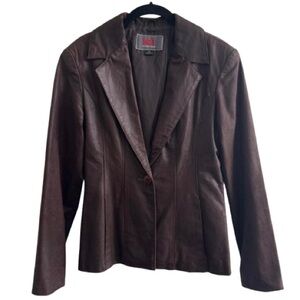 y2k LEI Brown Leather Single Button Blazer Jacket Downtown Girl 00s 2000s Fall